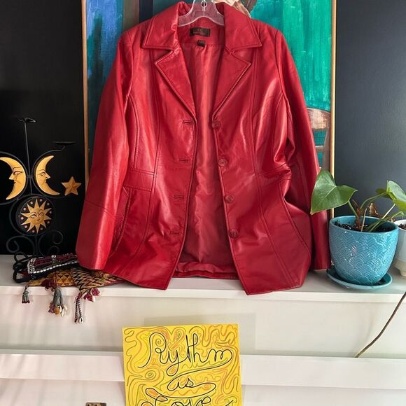 Danier Collection Italian Leather Blazer Jacket Womens Red /Lipstick XS - Picture 4 of 16
